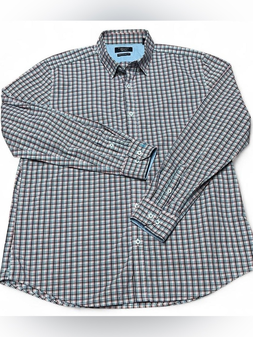 Penguin Mens Heritage Slim Fit Button Down Plaid Shirt Sz 16.5 34/35 Long Sleeve